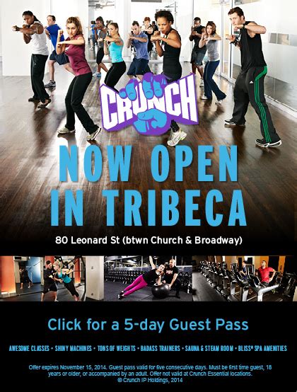 Crunch tribeca. SAN ANTONIO, May 1, 2023 /PRNewswire/ -- Crunch Franchise, Undefeated Tribe, today announced the upcoming planned opening of Crunch San Pedro, a new $6MM, 45,000-square foot, 24/7 hour gym with ... 