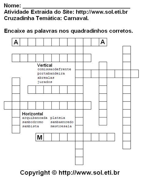 Cruzadinha de Carnaval Para Imprimir - Passatempo Infantil.