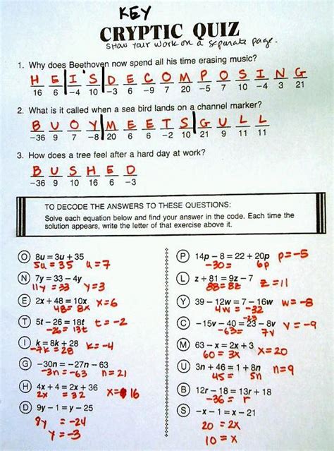 Cryptic Quiz Worksheet Answers PDF Free Download