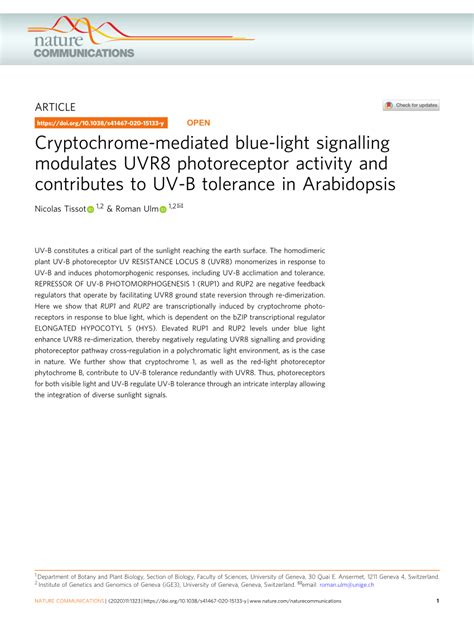 Cryptochrome-mediated blue-light signalling modulates UVR8 ...