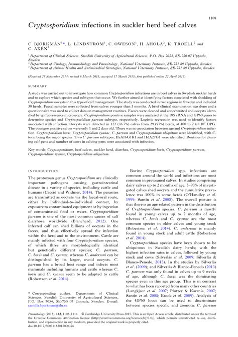 Cryptosporidium infections in suckler herd beef calves - PubMed