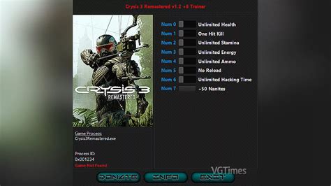 Crysis remastered trainer.  Be sure to have patch 1. Better Textures/Objects with installe...