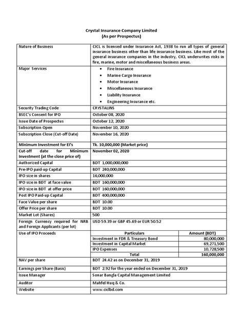 Crystal Insurance Company Limited Prospectus - berichbd.com