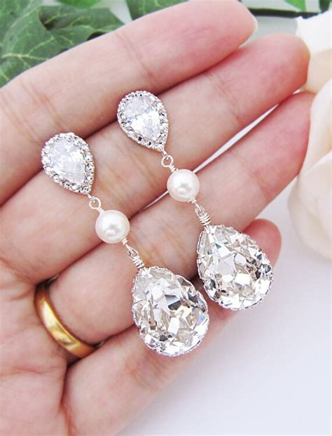 Crystal Pearl Drop Earrings - Etsy