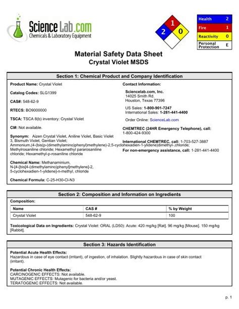 Crystal Violet Safety Data Sheet - durhamtech.edu