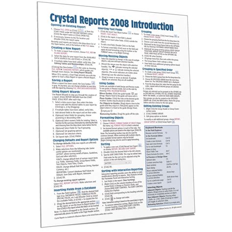 Crystal reports 2008 quick reference guide introduction cheat sheet of. - Filologia medievale e umanistica greca e latina nel secolo xx.