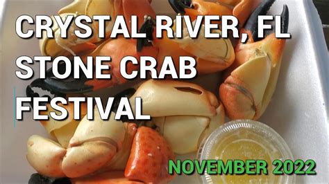 Crystal river stone crab festival. Streets in downtown Crystal River will be closed off for the Stone Crab Jam Music Festival on Nov. 6. In addition to food, there will arts and crafts, beer, wines and six live bands on three open ... 
