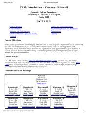 Cs 32 spring. 321; you may simultaneously enroll in another class at these two times. 6 ...