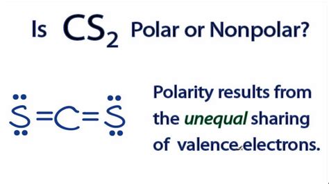 CS2 is a linear molecule and the Sulfur (S) atoms on each end are symmetrical. Polarity results from an unequal sharing of valence electrons. Because of this symmetry there is no region of.... 