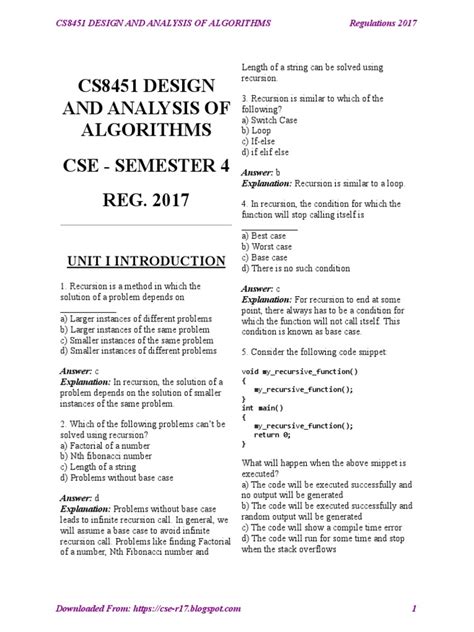 Cs8451 design and analysis of algorithms mcq pdf.  This document contains ...
