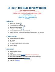 Csc 110 final exam study guide warrenworks. - Disability answer guide by jonathan ginsberg.