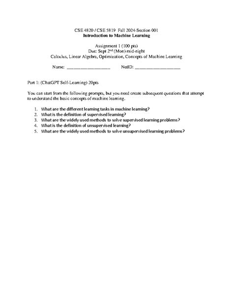 Cse 4820 - Introduction To Machine Learning Catalog
