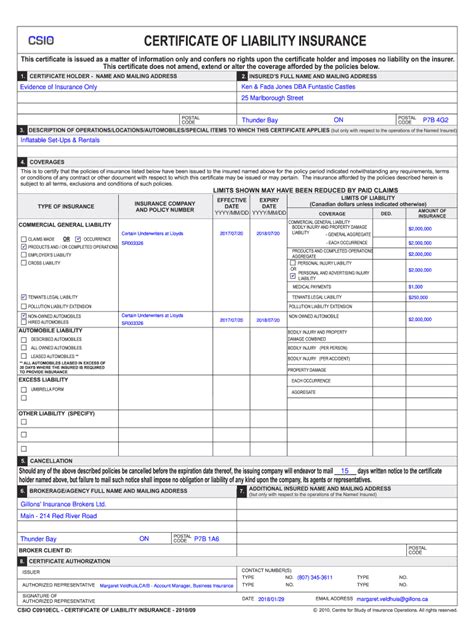 Csio Certificate Of Insurance: Fill & Download for Free