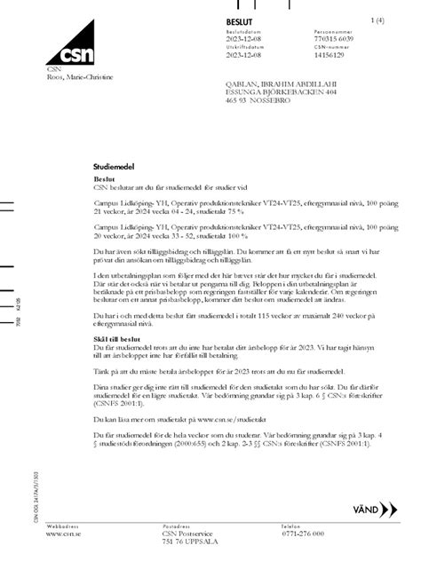 Csn beslut dokument