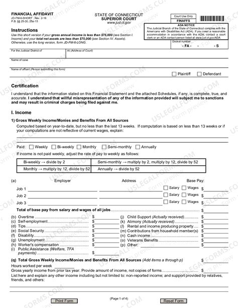 Ct financial affidavit long form.  Assets).  Instructions Use this long versi...