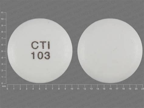 Cti 103 pill. CTI 103 Color White Shape Round View details. Can't find what you're looking for? How to use the pill identifier Enter the imprint code that appears on the pill. Example: L484; Select the the pill color (optional). ... If your pill has no imprint it could be a vitamin, diet, herbal, or energy pill, or an illicit or foreign drug. It is not possible to accurately identify a pill online … 