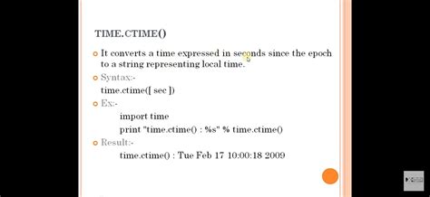 Ctime python.  Python time. ctime() function in Python takes seconds passed since epoch as an a...