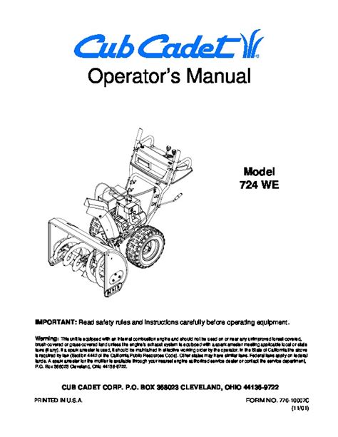 Cub Cadet Snow Blower Manual