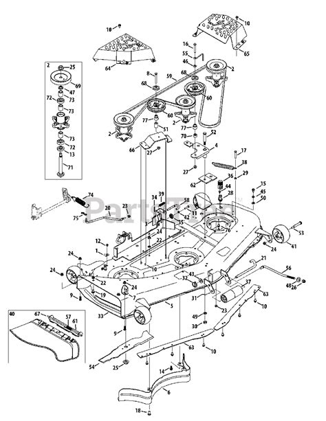 Mower Deck diagram and repair parts lookup for Cub Cadet SLT 1554 (13AK11CK712) - Cub Cadet 54" Lawn Tractor ... Belt Cover, LH 54" Deck - MTD/TROY-BILT RED (0638 ....
