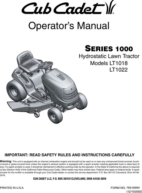 Cub cadet lt1018 manual. Things To Know About Cub cadet lt1018 manual. 