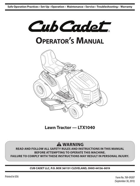 Cub cadet ltx 1040 operator s manual. - Manual de acgih iv para los criterios de diseño de la chimenea de escape.