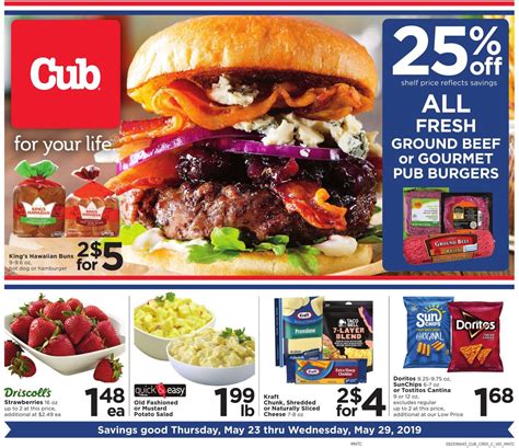 Cub weekly ad. Sep 10, 2023 · Fresh Hass Avocado, $1.25 (Original Price $1.99) Yoplait Original Yogurt, Low Fat, Strawberry Mango, $1.00 (Original Price $1.00) Special K Cold Breakfast Cereal, Red Berries, $3.49 (Original Price $5.19) Cub Foods Weekly Ad Sep 10 - 16, 2023 promoting half-price deal on beef loin t-bone steak, cub rewards, grilling products, and many more. 