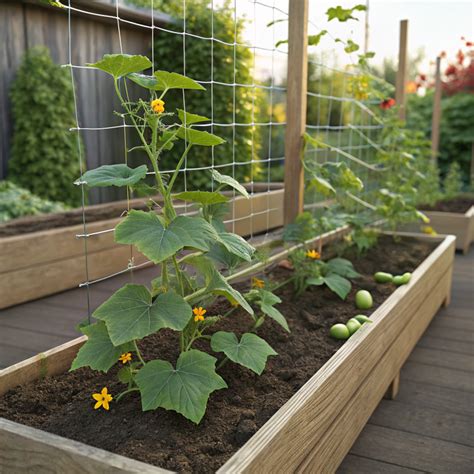 Cucumbers in raised garden bed