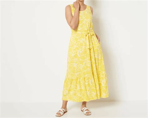 Cuddl Duds Flexwear Scoop-Neck Tiered Maxi Dress Yellow …