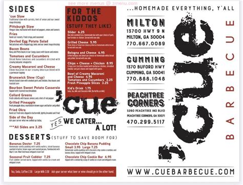 Cue Barbecue Menu Prices - PriceListo