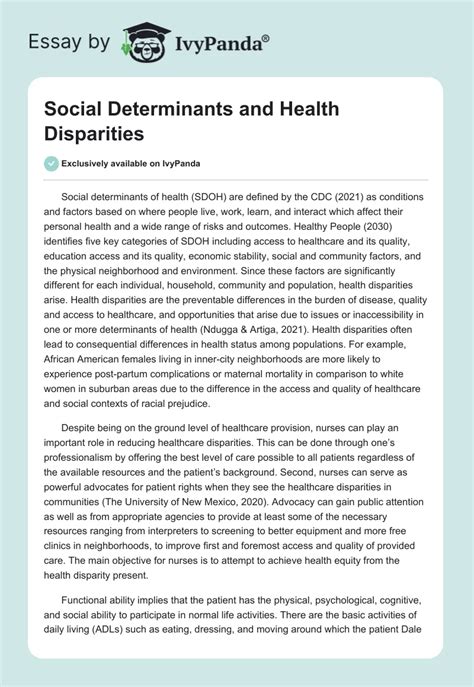 Cultural and Health Disparities Paper - Essay - 1655 words