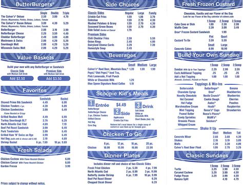 La carte de Culver's à Grand Haven a 77 plats. Commande ici a partir du menu ou trouve d’autres restaurants à Grand Haven. ... Culver's menu . Menu complet avec .... 