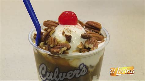  Salted Caramel Pecan Pie. Salted Double Caramel Pecan. Snickers Swirl. Strawberry Chocolate Parfait. Turtle. Turtle Cheesecake. Turtle Dove. Served in a cone, dish or pint–Select your nearest Culver’s® location to find out which frozen custard ice cream flavor is the special Flavor of the Day! . 