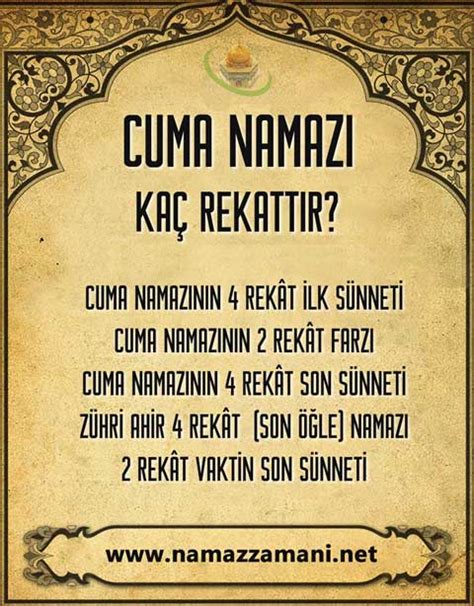 Cuma Namazı Hakkında Cuma şartlarını kendilerinde toplayan kimseler için iki rekat Cuma namazı ' Farz-ı ayn 'dır.