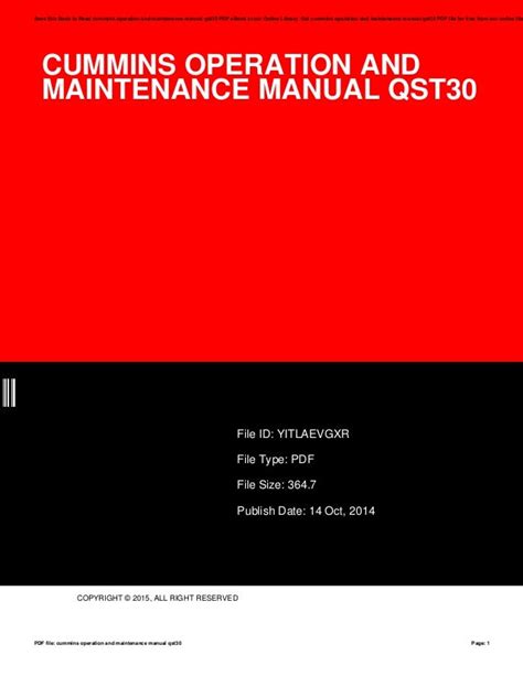 Cummins operation and maintenance manual qst30. - A new guide for better technical presentations by robert m woelfle.