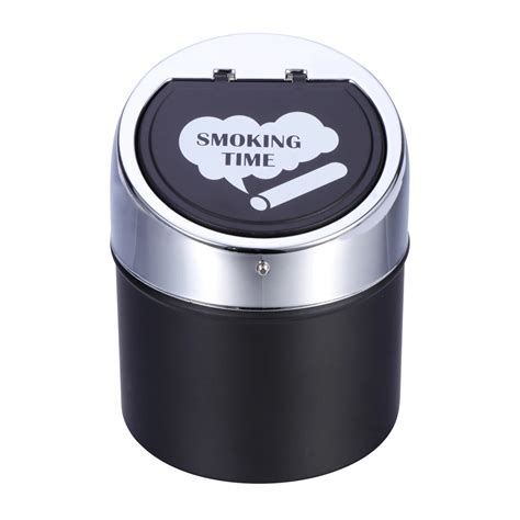 Car Ashtray with Lid,Portable Ashtray for Car,Mini Car Trash Can,Detachable Stainless Steel Smokeless Cylinder Cup Holder Ash Tray with Blue LED Light,Windproof for Home Use,Outdoor Travel Description: Material: ABS+stainless steel Size: 76.8mmx71.5mm ( width x height) Color: Black Grey/Black Orange Weight: 125g Packing list: 1x Car Mini Ashtray. 