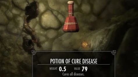 Jun 21, 2022 · Method 1: Potions. Most merchants and apothecaries around Skyrim will have at least one potion of Cure Disease in stock. This will instantly remove any disease when consumed. You can also craft the potion themselves with the following ingredients: Ingredient. Effects (in order) Source. Charred Skeever Hide. 