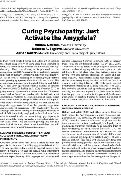 Curing Psychopathy: Just Activate the Amygdala?