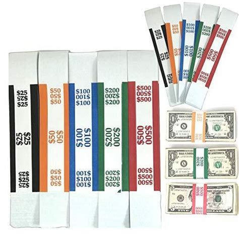 Currency Bands 300Count Assorted Bill Wrappers, Money Bands