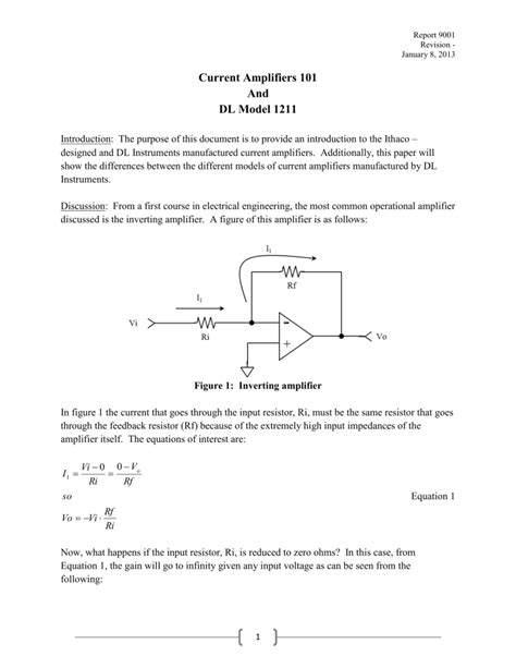 Current Amplifiers 101 And DL Model 1211 - Studylib