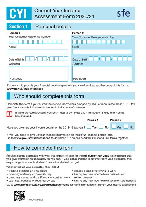 Current Year Income Assessment Form 2024/22 - Student …