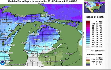 Michigan Snow Forecast. 49646 Area Snow Depth Analysis. (updated hourly) U.S. Snow Depth. Weather by ZIP code -or- City, State. Current Kalkaska, MI Snow Depth reports and snow cover analysis..