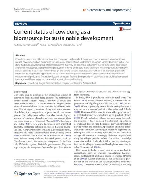 Current status of cow dung as a bioresource for sustainability ...