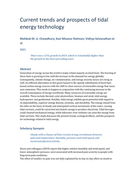 Current trends and prospects of tidal energy technology - Springer