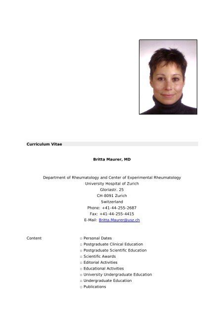 Curriculum Vitae Britta Maurer, MD - EULAR