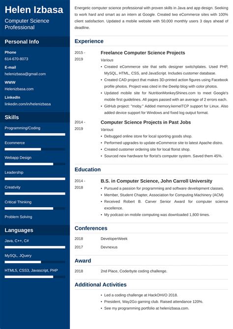 Curriculum Vitae Sample For Internship