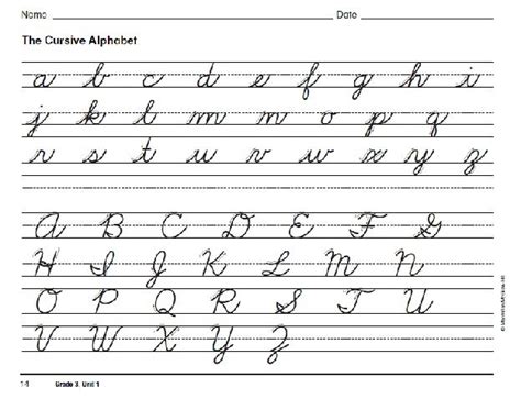 Cursive Alphabet For 3rd Grade