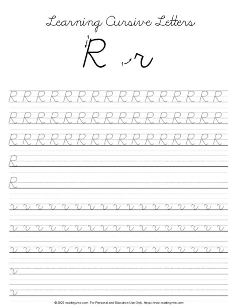 Cursive Handwriting Practice Letter R Free Cursive Handwriting