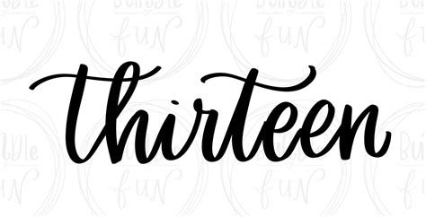 Cursive Script Number Thirteen Vector Image Cut Files With SVG, Eps