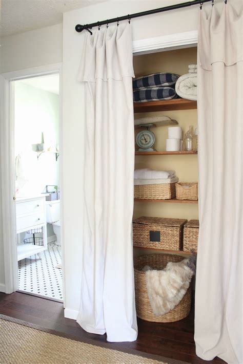 Curtains instead of closet doors. Here’s how to install curtain panels on a closet door: Step 1: Measure the width of your door. To do this, measure from the top left corner to the bottom right corner, then subtract 2 inches (5 cm). This will give you an idea of how much fabric you need to buy. 