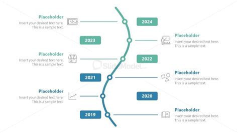 Curved Vertical Timeline Design for PowerPoint SlideModel